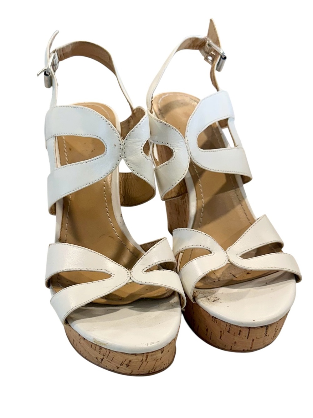 Nine West Ivory Strappy Cork Wedge Sandals - Size: 8 - Picture 2 of 11